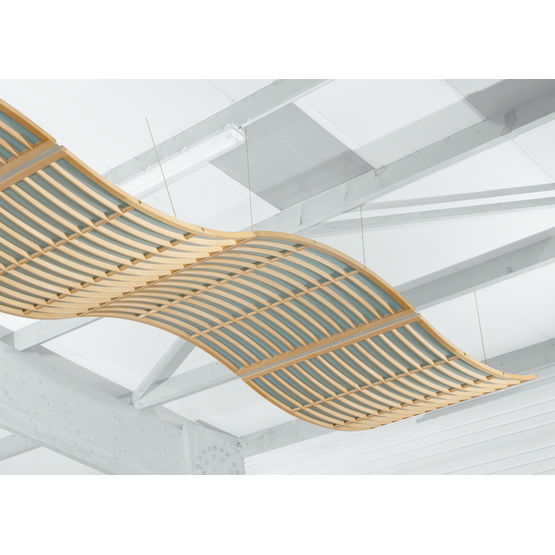 Plafond acoustique en bois et tissu microperforé | Plafonds courbes acoustiques