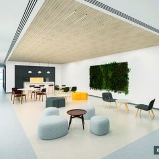 Plafond modulaire acoustique en dalle de plâtre lattées aspect bois | Danoline Rold 12