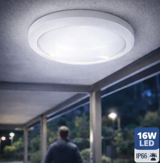  Plafonnier LED IP66 avec détecteur de mouvement | Luminaire rond 16 W avec batterie - SILUMEN