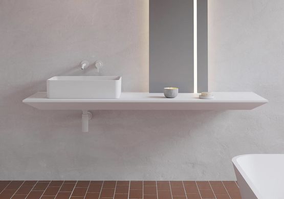  Plan autoportant en texture lisse pour salle de bain | OPERA - Plan vasque ou plan de toilette