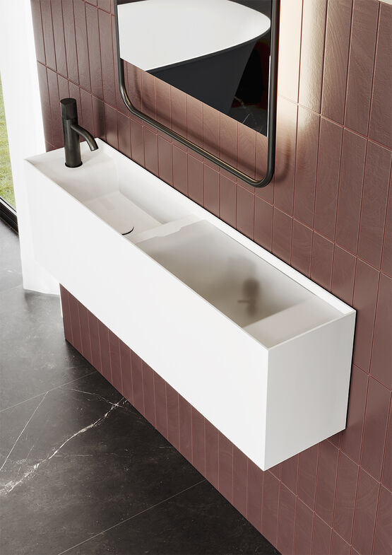 Plan de toilette autoportant avec vasque en scene solid surface | SOUL