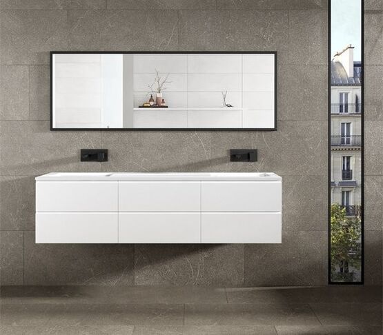 Plan double vasque en corian à meuble suspendu | FOX ATELIER