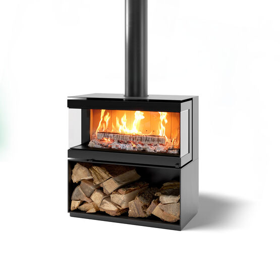 Poêle à bois double coin avec bûcher | Venus 850 DC In The MBox - produit présenté par BEST FIRES