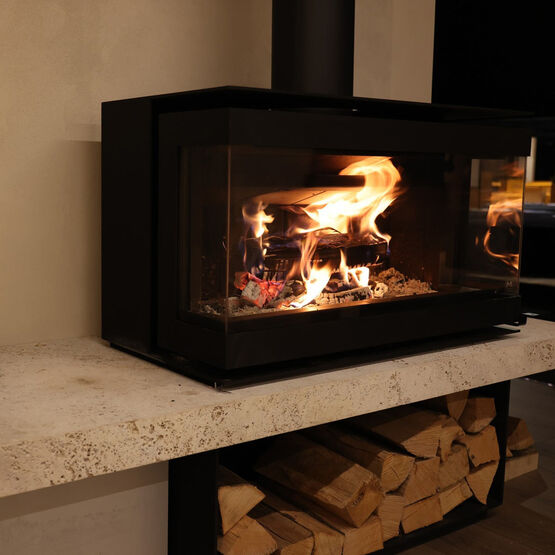 Poêle à bois double coin avec bûcher | Venus 850 DC In The MBox - BEST FIRES