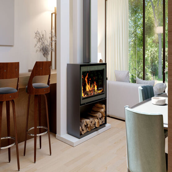 Venus 850 D In The MBox Poêle à bois double face avec bûcher