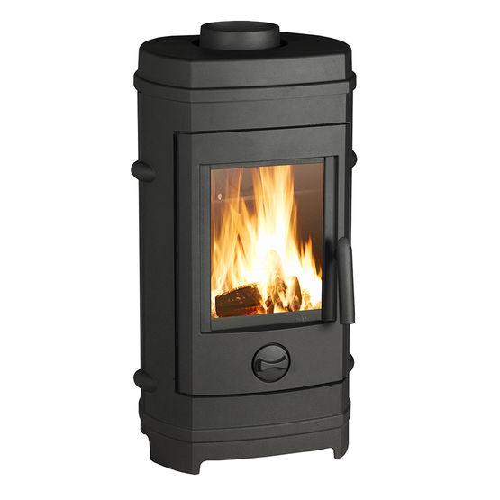 Poêle à bois rond acier noir porte vitrée - ANETO 7,6 kW