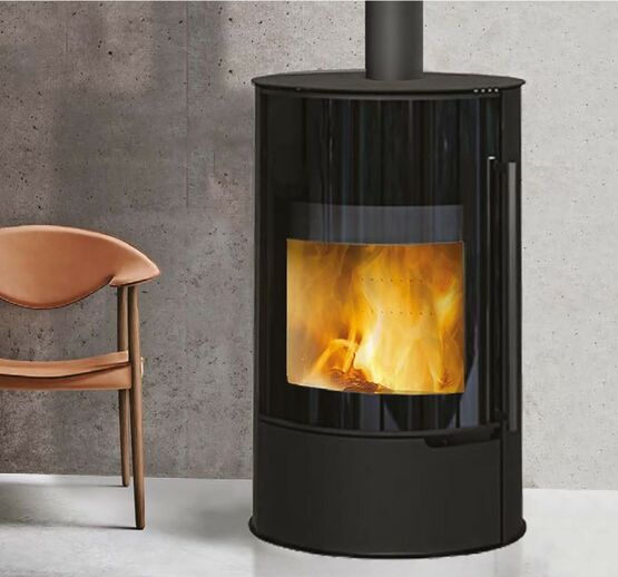  Poêle à bois ovale acier noir porte vitrée 8 kW | LARY 	 - CHEMINÉES DE CHAZELLES