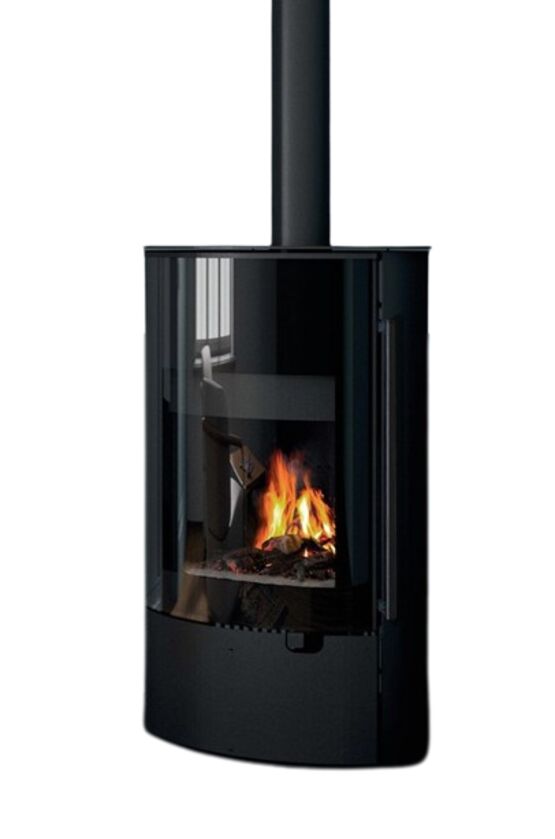  Poêle à bois ovale acier noir porte vitrée 8 kW | LARY 	 - Poêle à bois