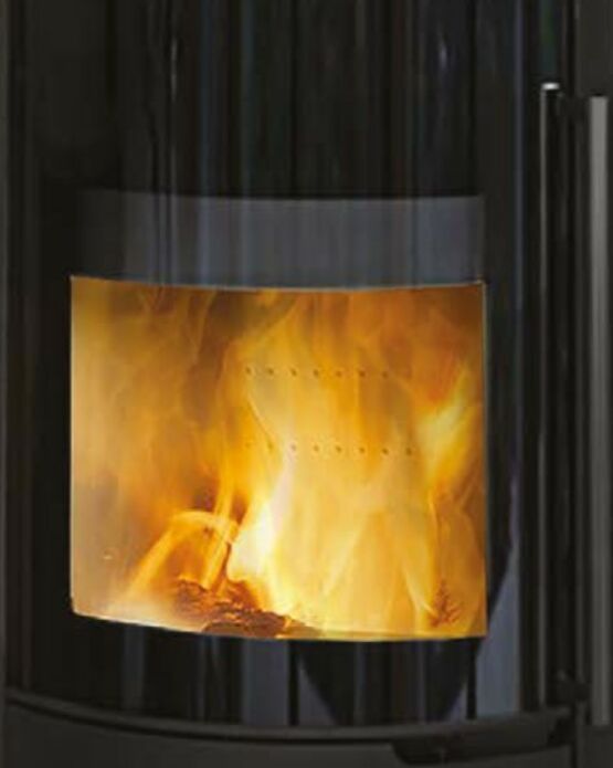 Poêle à bois ovale acier noir porte vitrée 8 kW | LARY 	 - produit présenté par CHEMINÉES DE CHAZELLES