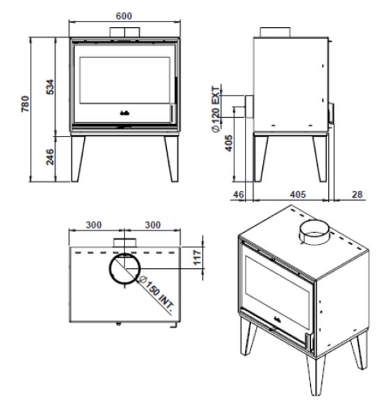  Poêle à bois raccordable avec post combustion Flamme Verte 7 étoiles | Pareloup C077BS-06 - Poêle à bois