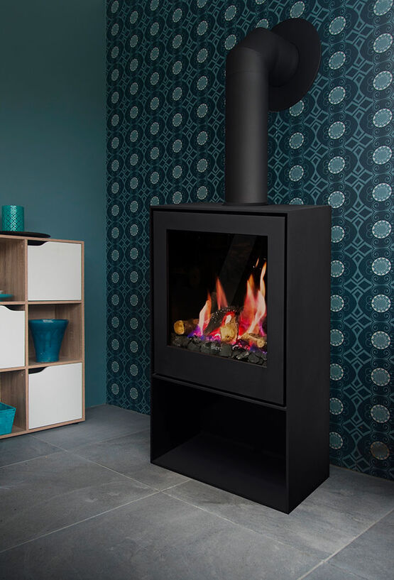  Poêle à gaz en acier noir rectangulaire à combustion fermée | Qube Gaz Saey - BEST FIRES