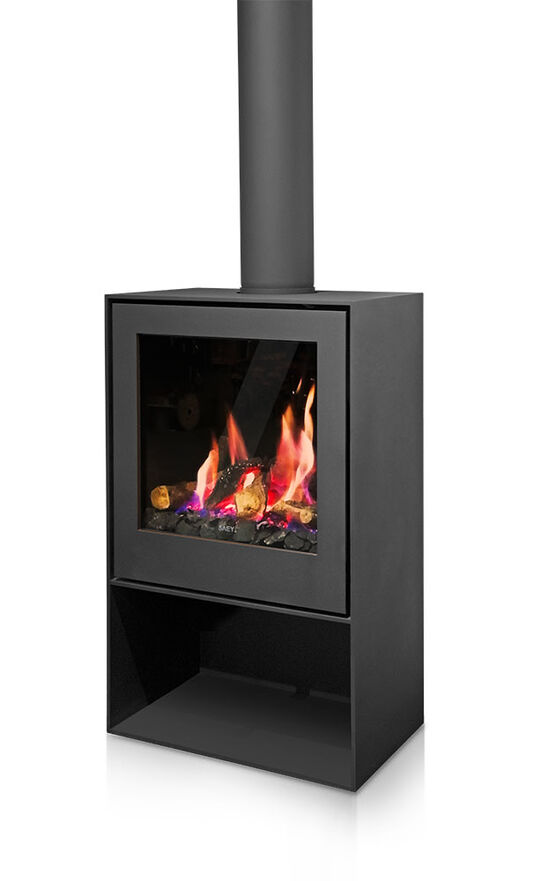 Poêle à gaz en acier noir rectangulaire à combustion fermée | Qube Gaz Saey - produit présenté par BEST FIRES