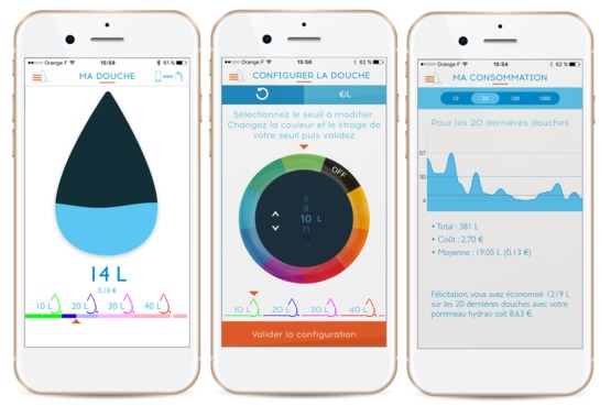  Pommeau de douche indiquant la consommation d’eau par code couleur – Hydrao First  - Accessoires pour économie d'eau