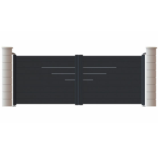 Portail aluminium battant ou coulissant à décor filaire brossé | Portail alu design TOLBIAC Gris - GP PORTAIL