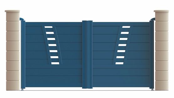  Portail aluminium battant ou coulissant avec décor à barreaudage incliné | Portail alu design JUSSIEU - ROTHE