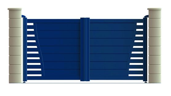Portail aluminium battant ou coulissant avec décor latéral à barreaudage | Portail alu design GAÎTE - ROTHE