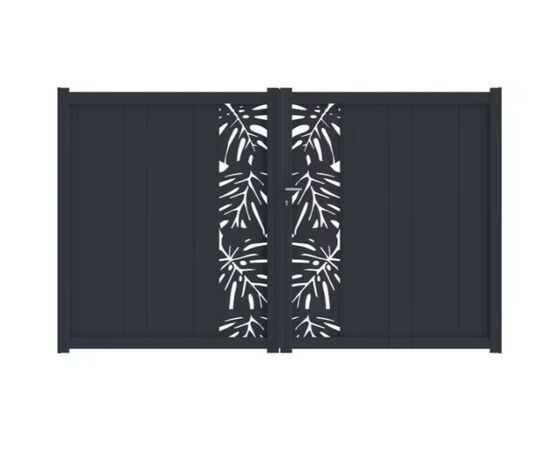 Portail battant aluminium décor monstera gris VICTORIN | LAPEYRE SERVICES