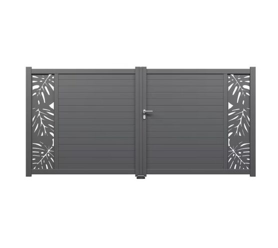 Portail battant aluminium décor monstera sur-mesure | ANDRIA 