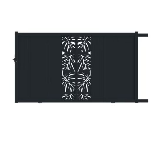 Portail coulissant aluminium décor monstera gris VICTORIN | LAPEYRE SERVICES