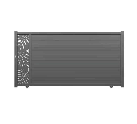 Portail coulissant aluminium décor Monstera | LAPEYRE SERVICES
