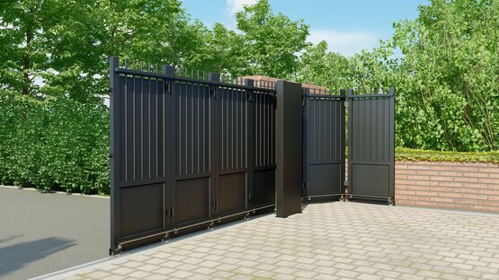 Portail sectionnel en aluminium jusqu'à 6 m de largeur adapté aux
