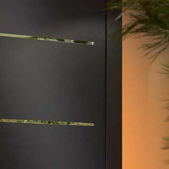  Porte d&#039;entrée aluminium à inserts décoratifs effet miroir | Cotim 11 - Porte d'entrée en matériaux mixtes