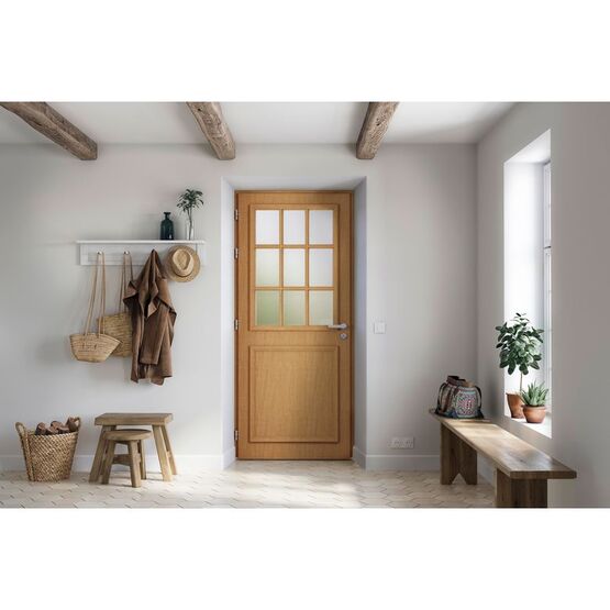  Porte d'entrée Anne-Perrine 9 carreaux bois exotique | LAPEYRE SERVICES - Porte d'entrée en bois