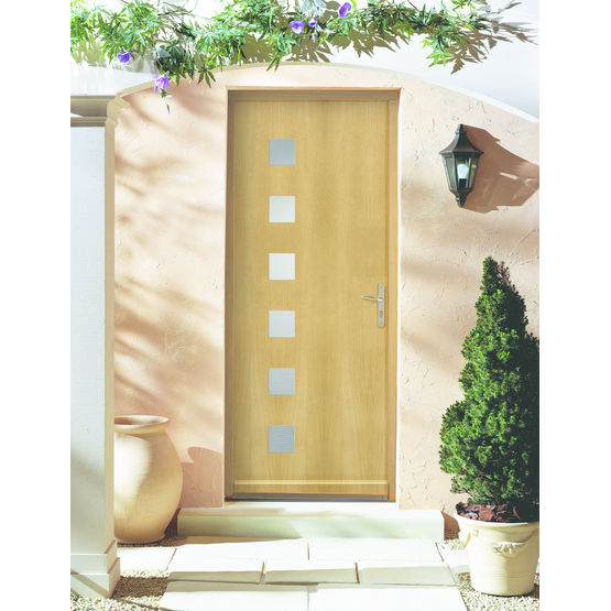 Porte d&#039;entrée bois avec inserts en inox ou oculus vitré | Titan