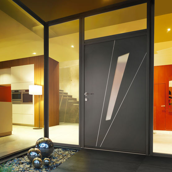Porte d'entrée isolante en aluminium à décor joncs | K•LINE Fuseau