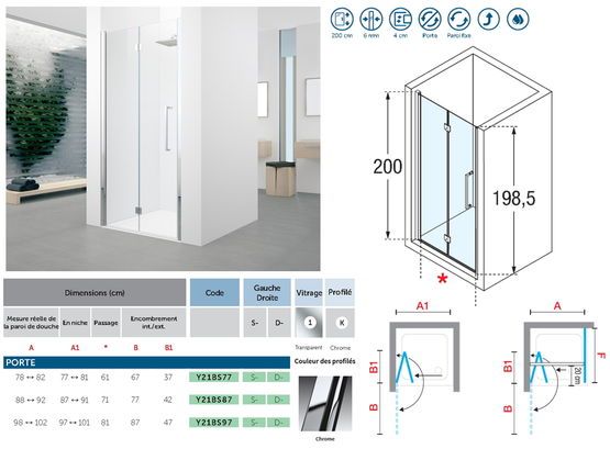  Porte de douche pliante en verre transparent | YOUNG 2.0 1BS - Parois de douche avec porte pliante