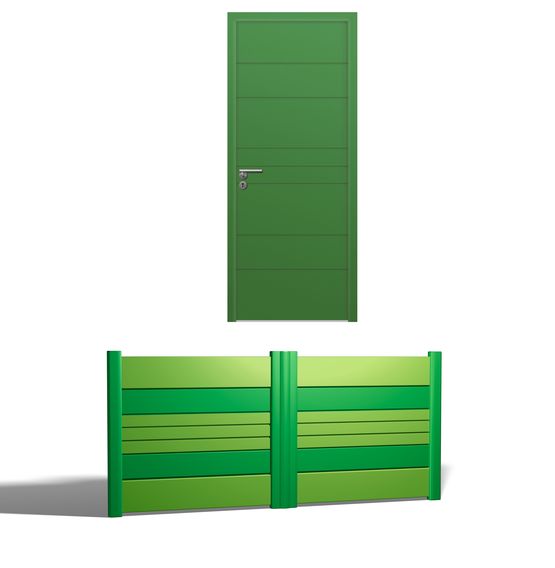 Porte et portail monobloc en aluminium pour habitation | Portes monobloc aluminium Modernes Harmonie - produit présenté par PREFAL
