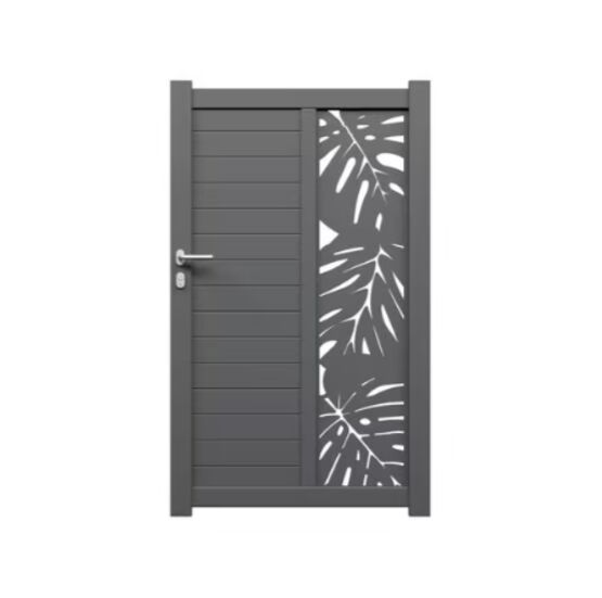 Portillon battant aluminium décor monstera sur-mesure | Andria