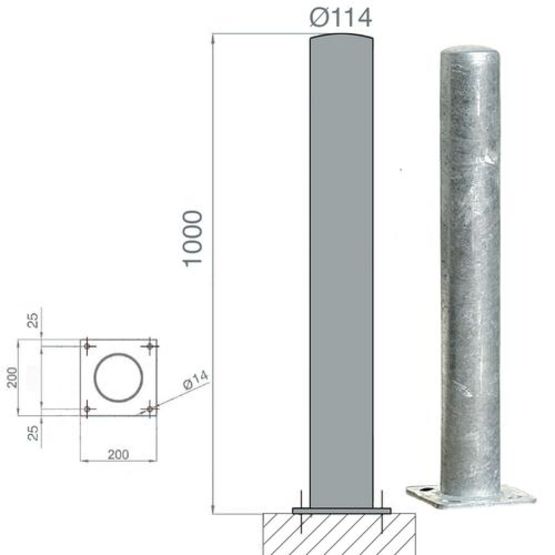  Poteau de protection acier galva Diam.90 - 114 - 159mm | POTG - Protection temporaire de chantier