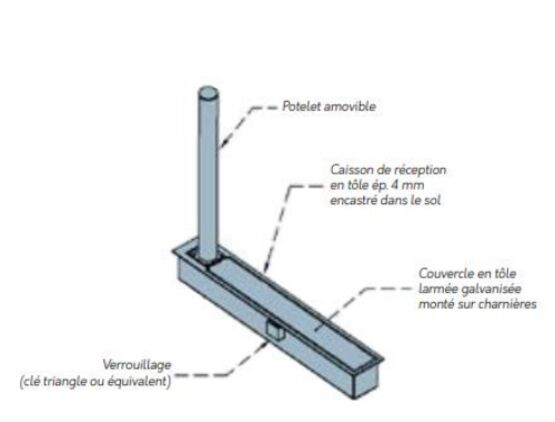  Potelet rabattable | Potelet de voirie rabattable en acier avec caisson encastré - SEMCO