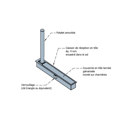  Potelet rabattable | Potelet de voirie rabattable en acier avec caisson encastré - Borne et potelet
