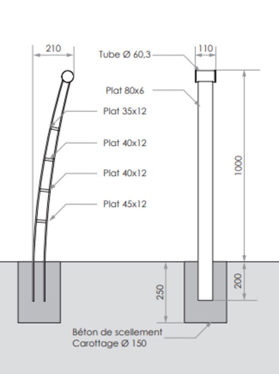  Potelet urbain | Potelet Régate en acier avec finition inox - Borne et potelet