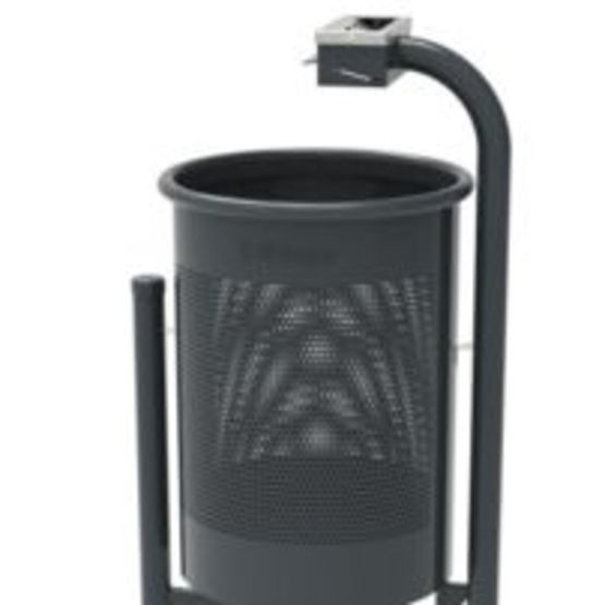  Poubelle extérieur ronde + cendrier Barcelona - Acier gris ral 7011 - NORMEQUIP