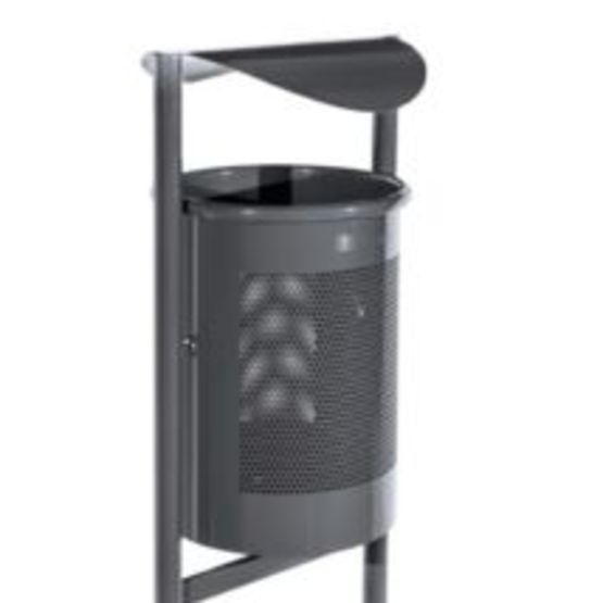Poubelle extérieur ronde + couvercle Barcelona - Acier gris ral 7011 - NORMEQUIP