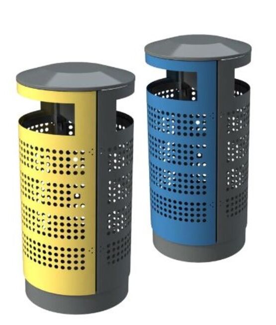 Poubelle urbaine Vigipirate Design pour gestion de tri sélectif de déchets | AUSTRALIA PERFORÉE TRI 2 FLUX - URBANECO 42