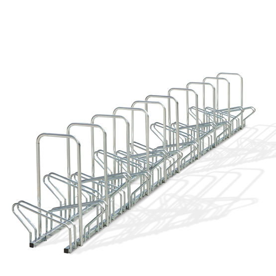 Râtelier 20 vélos face à face sur 2 niveaux avec arceaux pour antivol