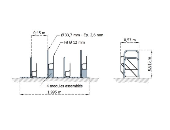  Range deux-roues | Range vélos unilatéral et bilatéral modulaire en acier galvanisé - SEMCO