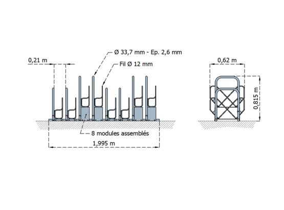  Range deux-roues | Range vélos unilatéral et bilatéral modulaire en acier galvanisé - Arceaux et appuis vélo