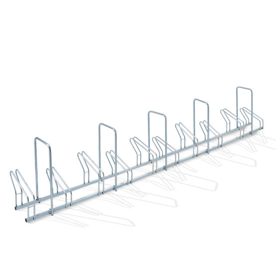 Râtelier 10 vélos côte à côte sur 2 niveaux avec arceaux pour antivol