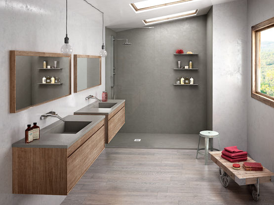 Receveur de douche au style industriel | BASE BETON - produit présenté par ACQUABELLA