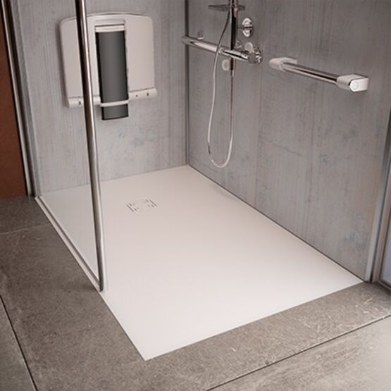 Receveur de douche avec surface structurée effet pierre | Onyx Exclusif Blanc - 12821WH - produit présenté par AKW MEDICARE