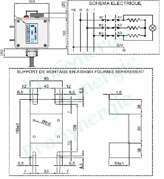 Réchauffeur de boucle isolé + pattes de fixation chauffage ou sanitaire corps inox AISI 304 avec Thermoplongeur Capoté IP55 230V ou 400V (3 à 9 KW) - raccordement MØ 1&#039;&#039; (26/34) | SITE000523 - produit présenté par PROSYNERGIE