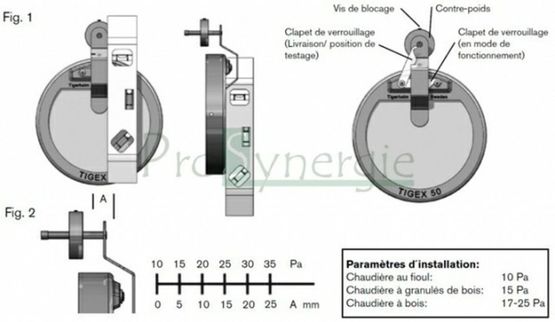  Régulateur de tirage pour cheminée jusqu´au diamètre 280 mm | Tigex 100, 150 &amp; 180 - PROSYNERGIE