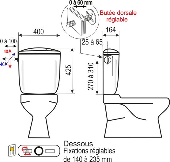  Réservoir attenant double débit | REGISTAR 2150  - Mécanismes et réservoirs de chasse