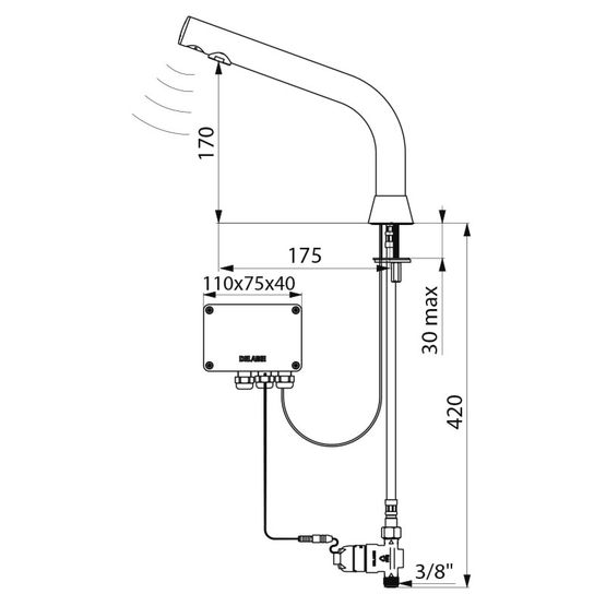 Robinet électronique de lavabo sur plage | BLACK BINOPTIC 488035 - Robinet monofluide pour collectivités