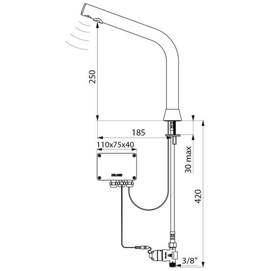  Robinet électronique de lavabo sur plage BLACK BINOPTIC | 498035 - DELABIE